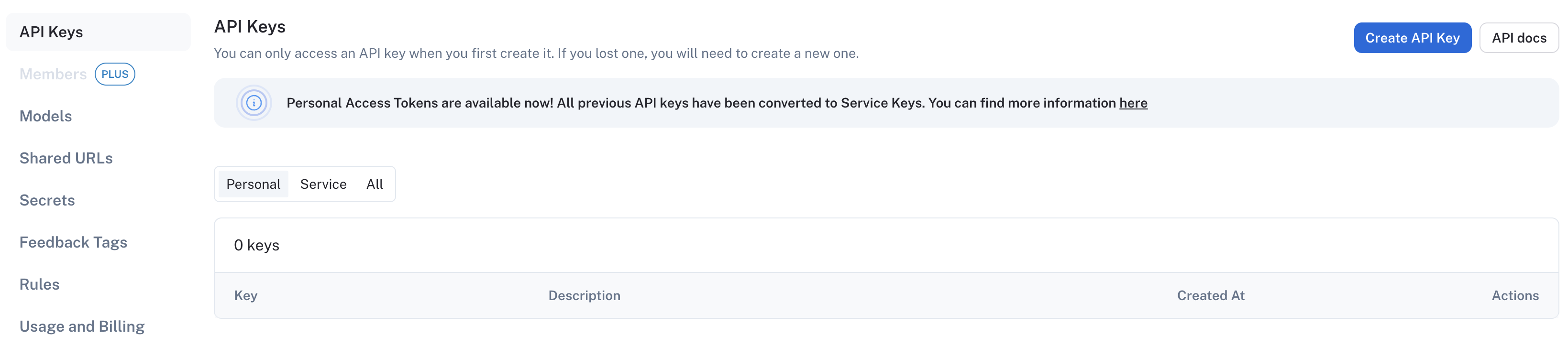 Create API key