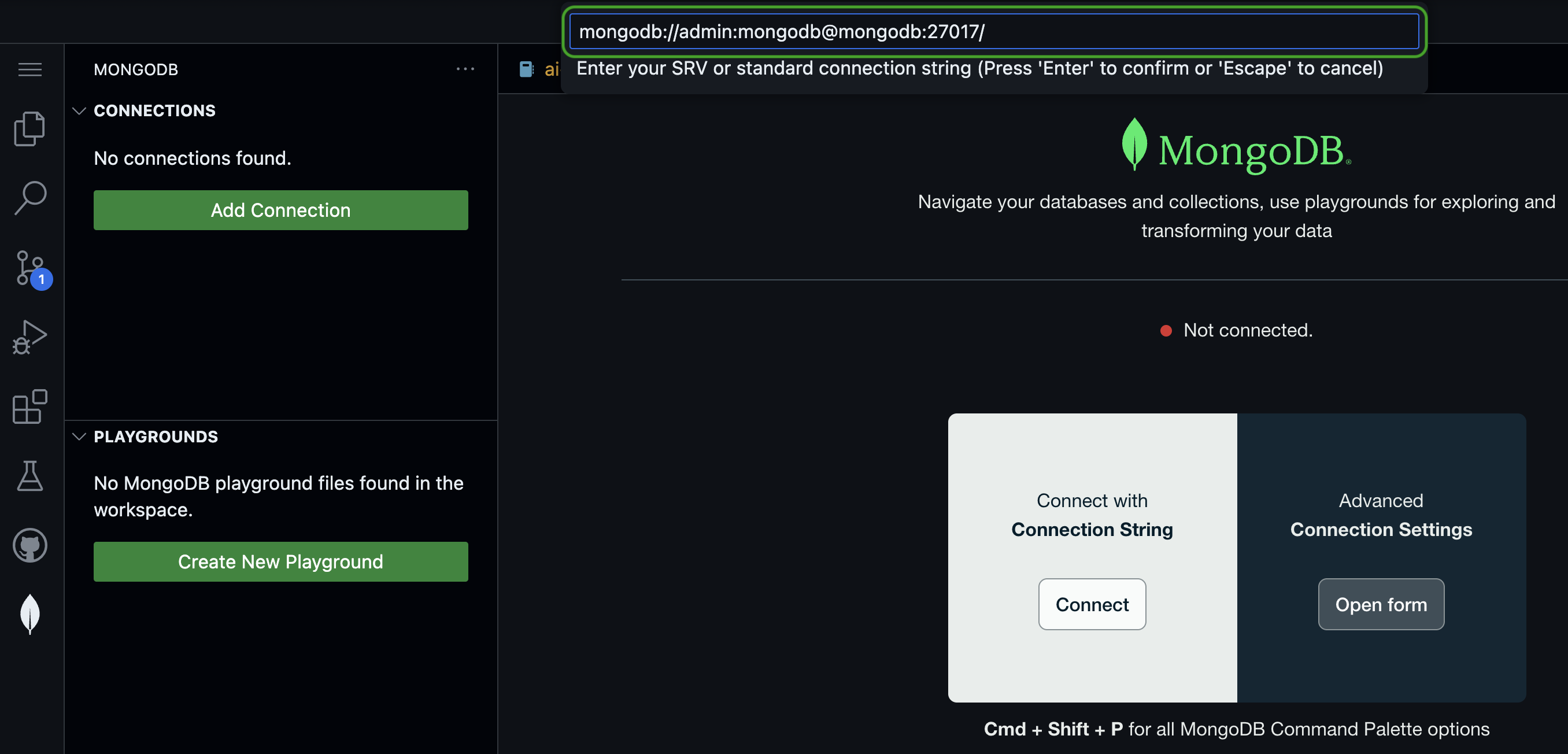 Enter connection string