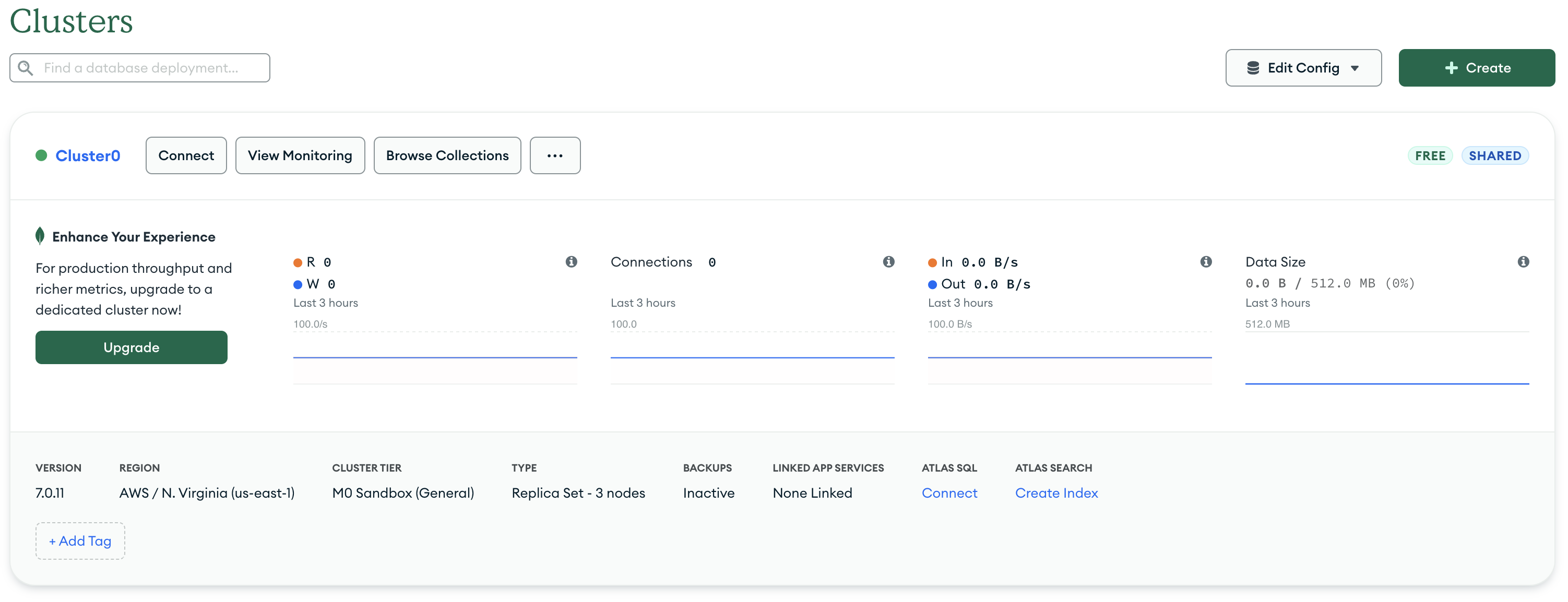 Screenshot of the database deployment screen