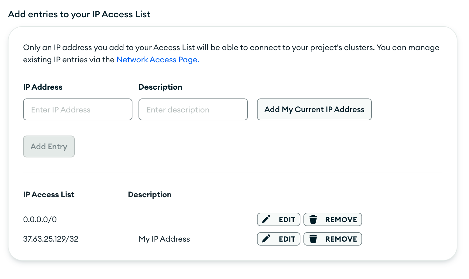 IP Access List configuration