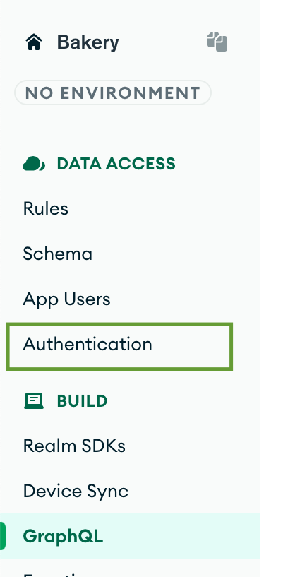 Authentication tab on the side menu