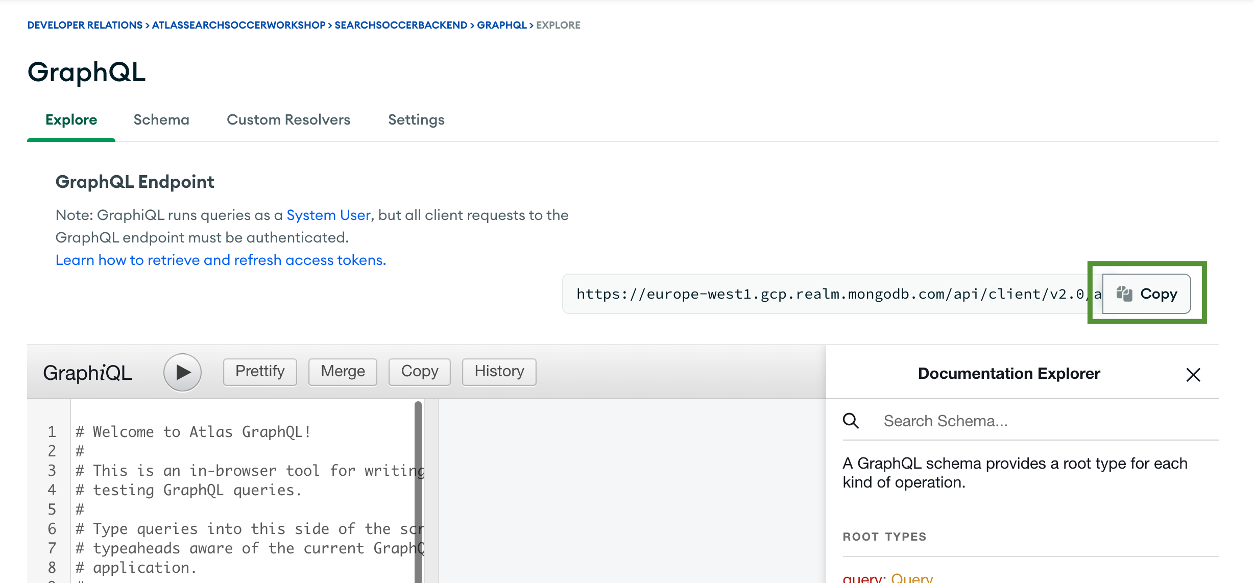 GraphQL endpoint highlighted on the GraphQL page
