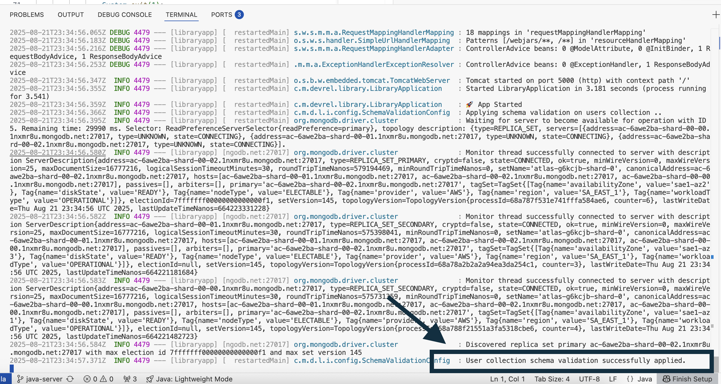 The schema validation applied