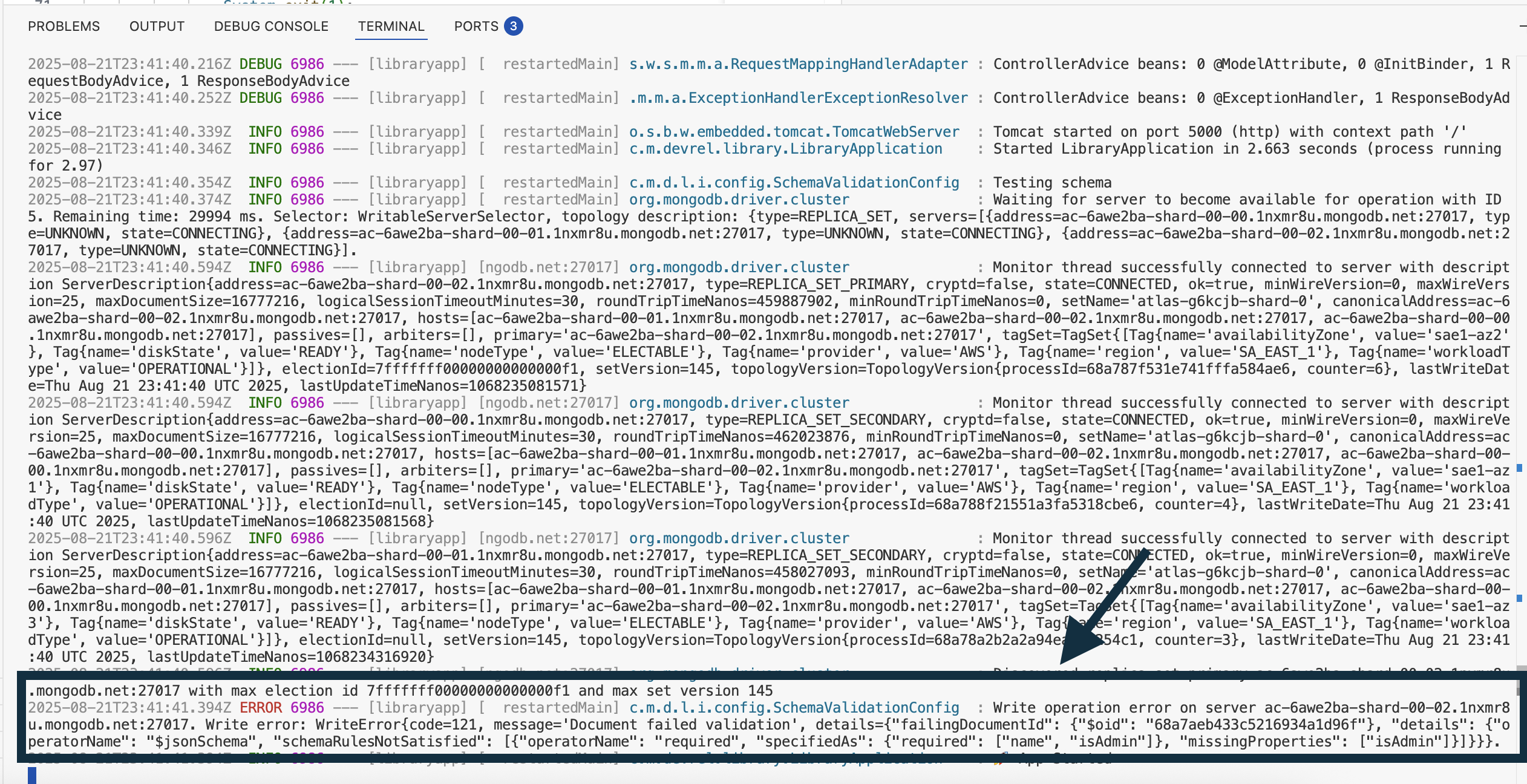 The schema validation applied