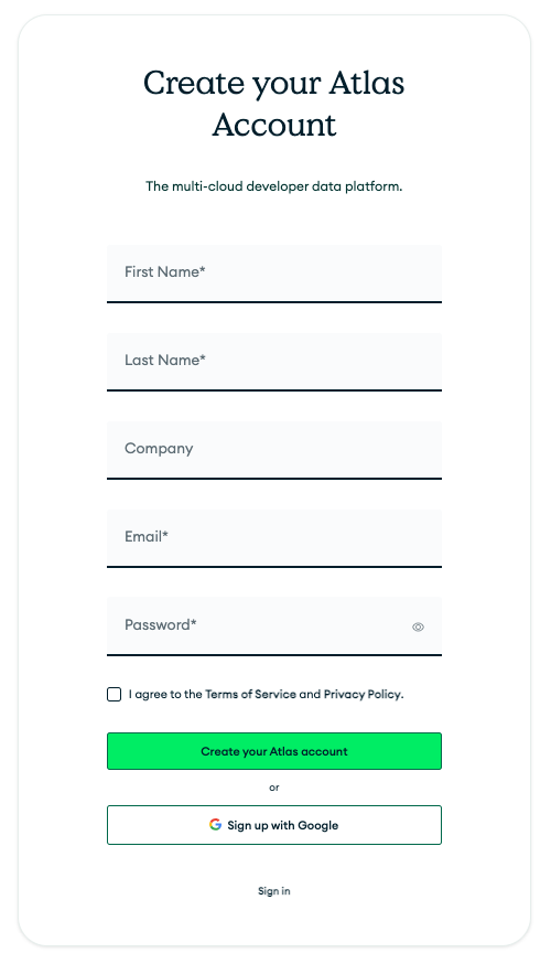 Account creation form