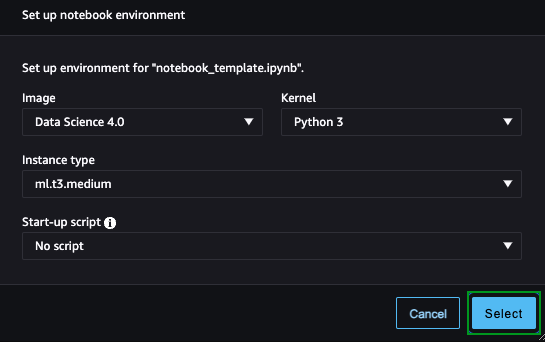 Select the notebook environment