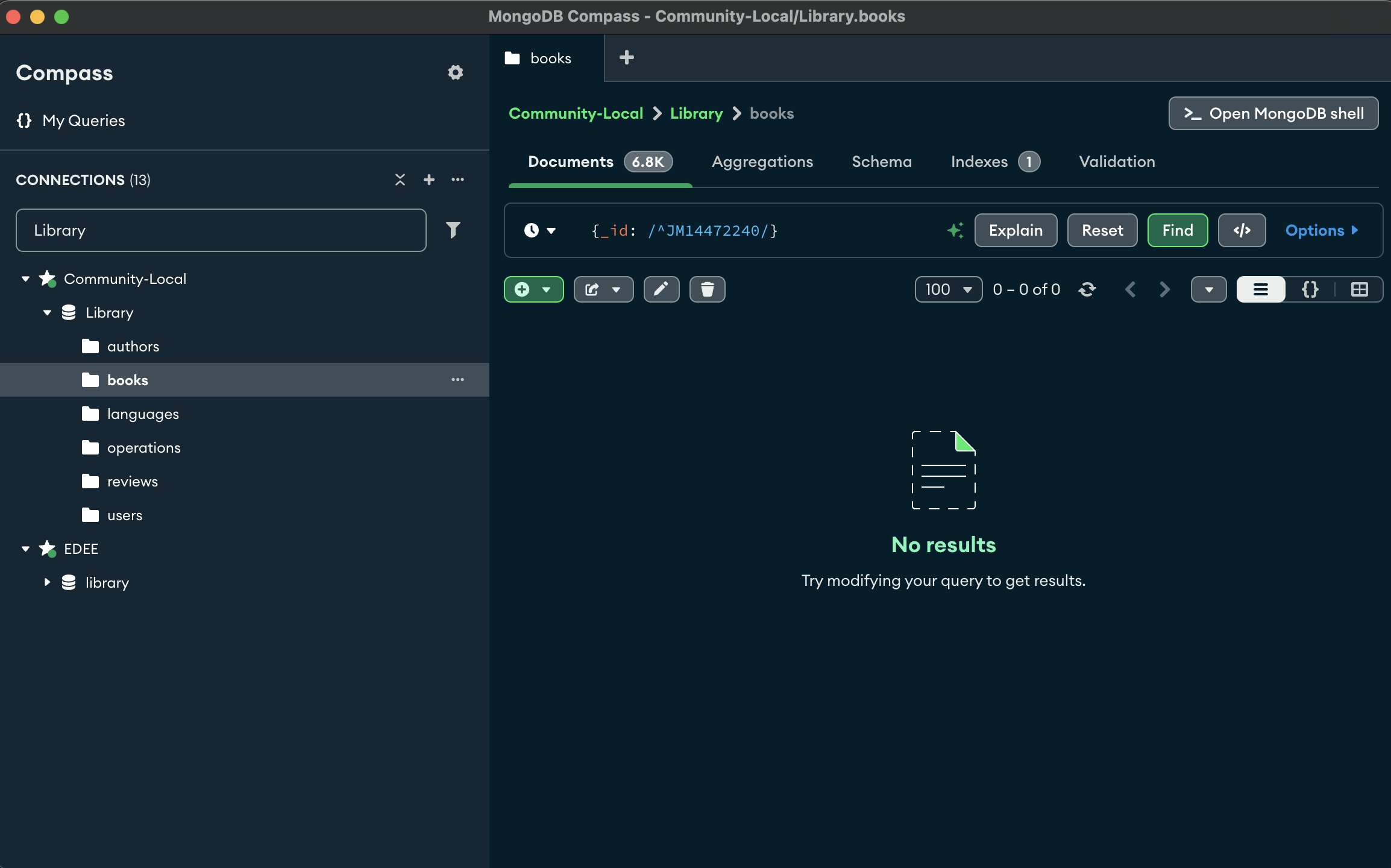 Screenshot of MongoDB Compass