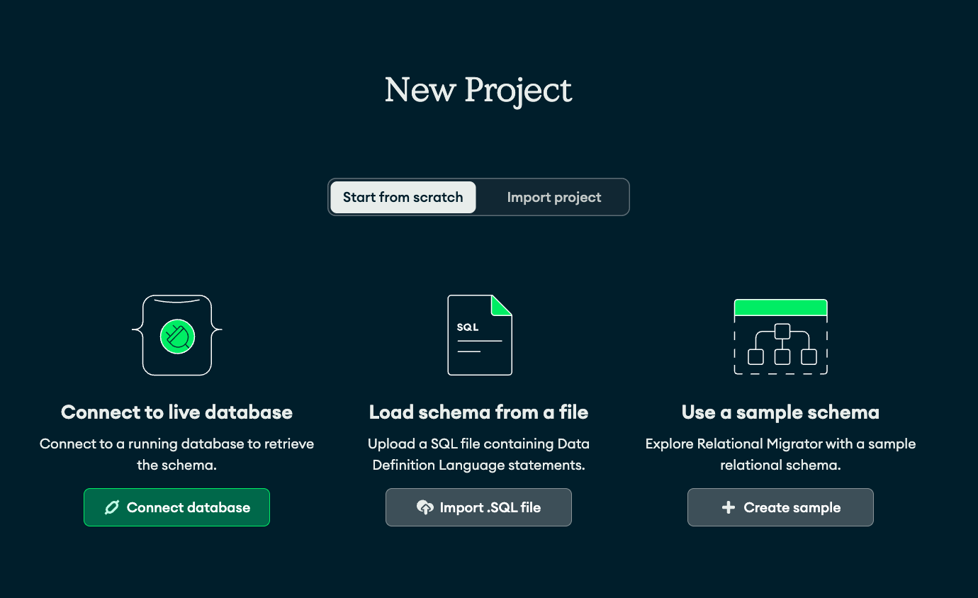 Create a New Project clicking on Connect database
