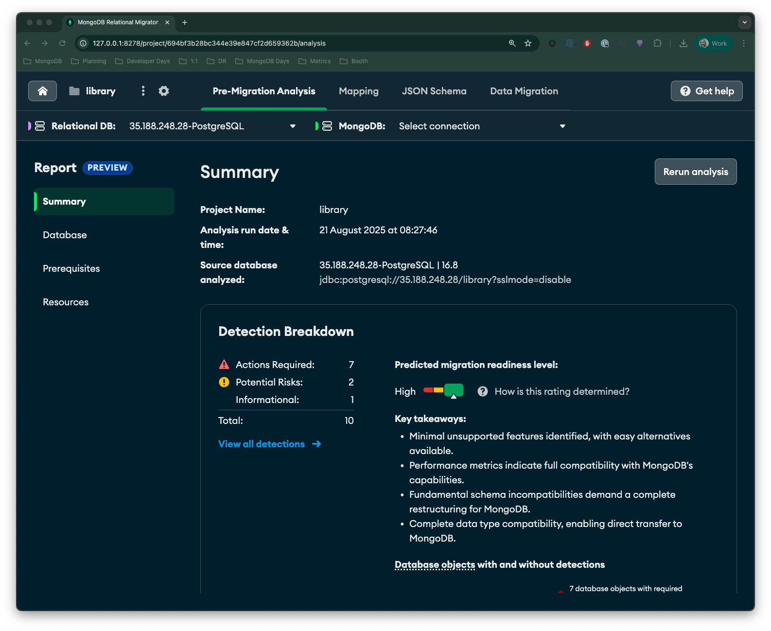 Pre-migration analysis selected
