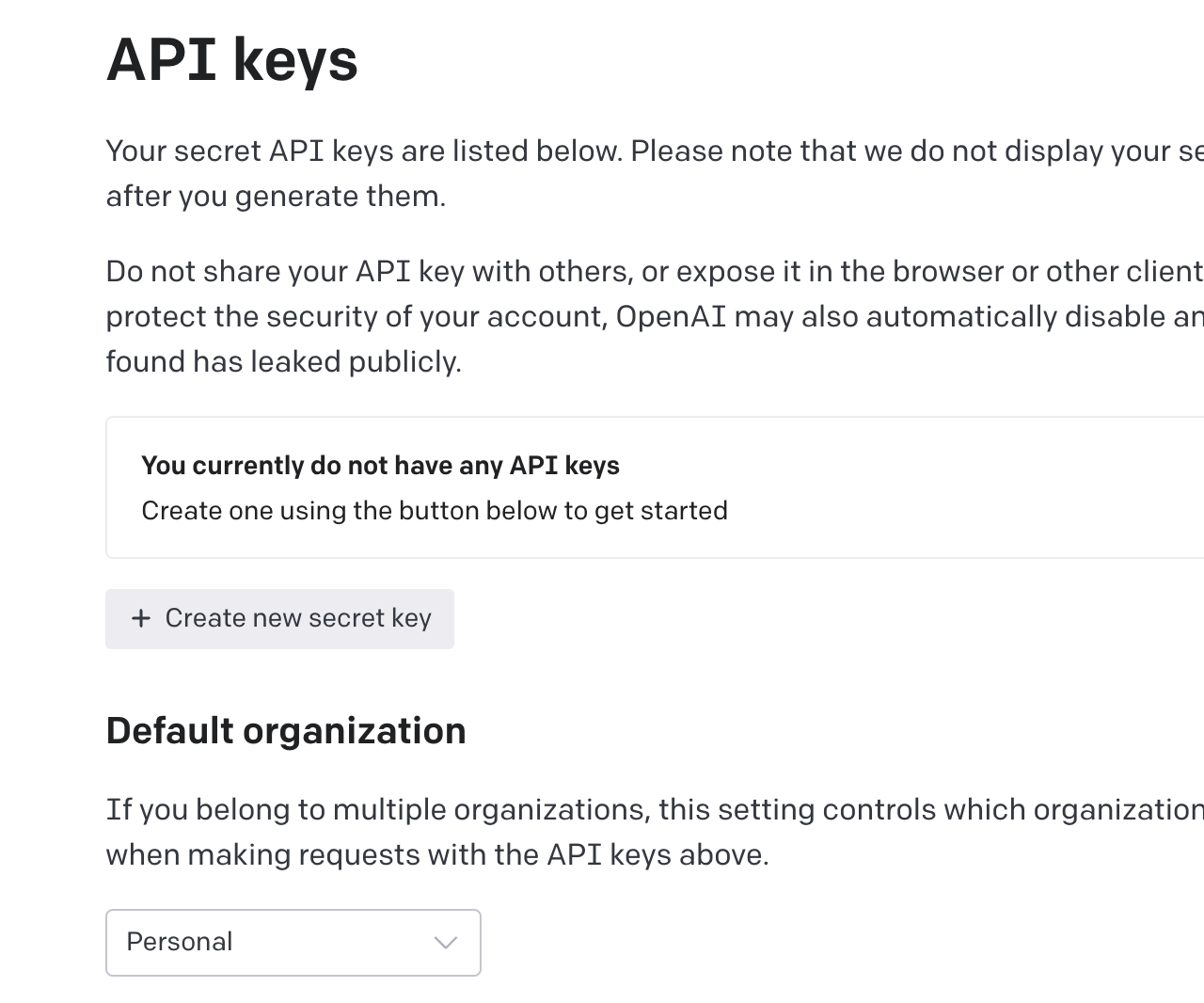 OpenAI API 密钥页面