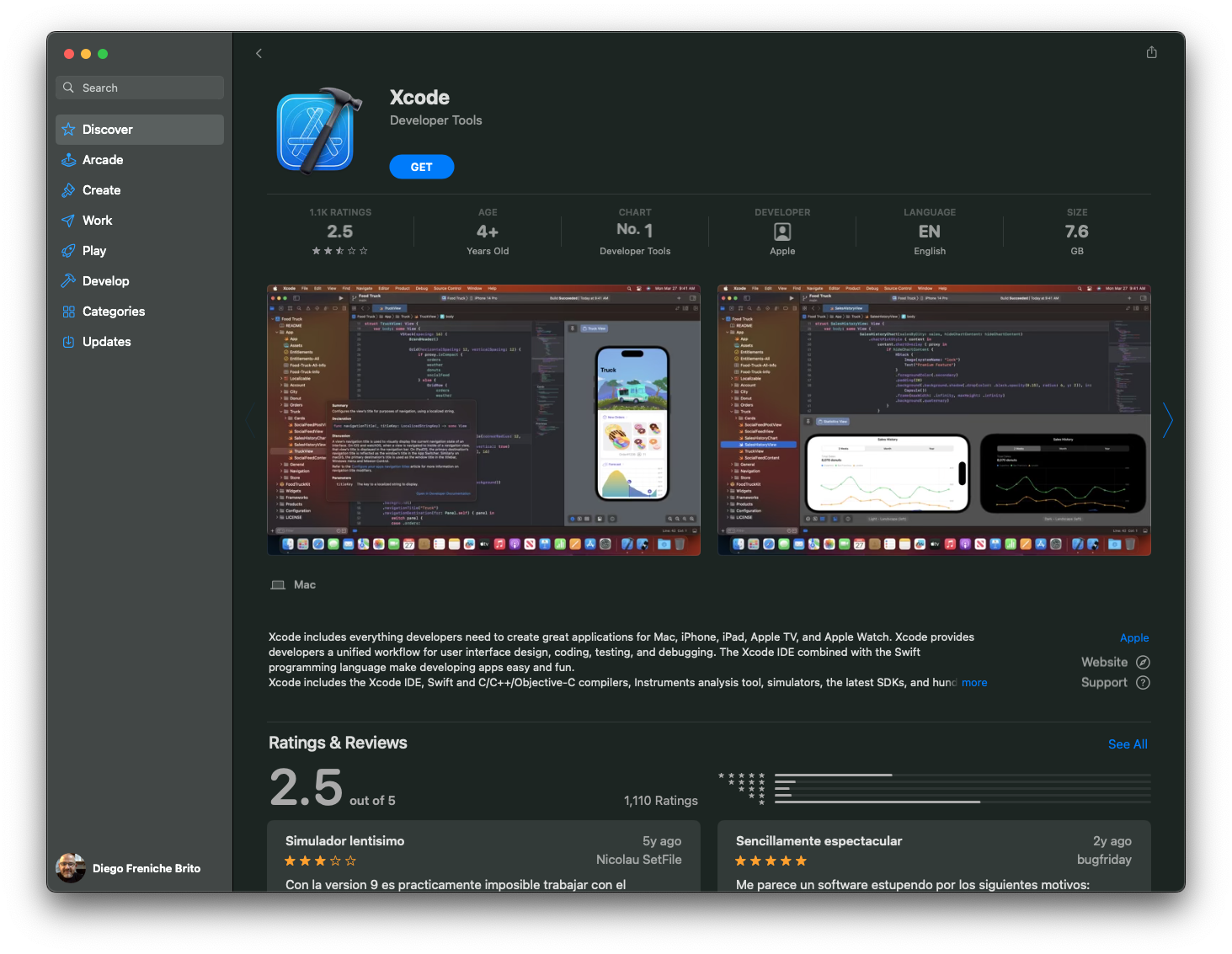 App Store App showing Xcode