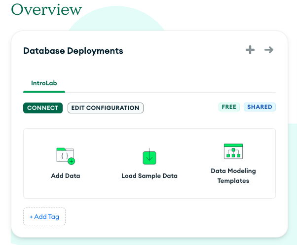 Screenshot of the database deployment screen